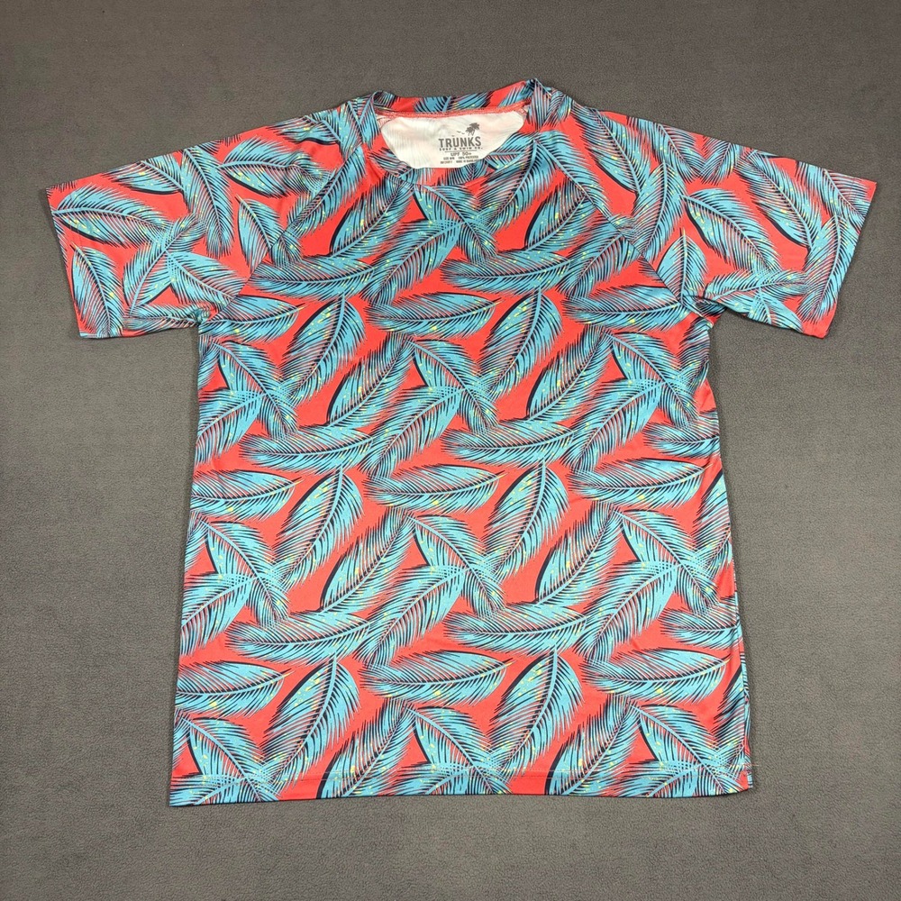 Trunks Surf & Swim Co. Rash Guard Mens Medium Red Palm Leaf Print UPF 50+ Shirt